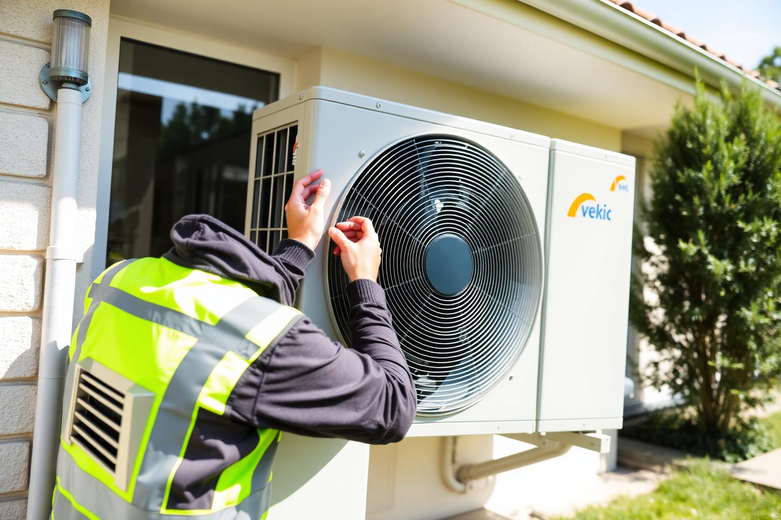 Tecnico IET durante l'installazione di una pompa di calore